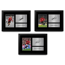 HWC Trading Garnacho, Mainoo & Rashford Gifts Printed Signed Autograph Pictures for Football Fans and Supporters - A4 Framed