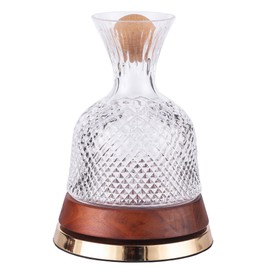 JMBTLUS 360° Rotating Wine Decanter with Wooden Base - Crystal Clear Carafe Decanter for Red Wine & White Wine(Gold)