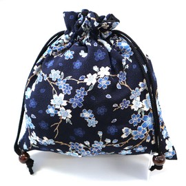 [COCOLUCK] Cocorak Japanese Pattern, Drawstring Bag, Small Items, Made in Japan, Crepe, Lined, Goshuin Book Bag, Japanese Miscellaneous Goods, Washable, Gift (Maizurakura Navy)