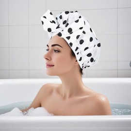 Shower Cap for Women, Shower Hat, Waterproof Reusable Shower Caps, Waterproof Hair Shower Caps for Long Men, Women, Silky Sleep Bathing Cap for Long Curly Hair, Design Black