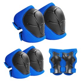 Protective Gear Set, Knee Pads for Kids 3-10 Years Old, Toddler Elbow Pads, Wrist Guards, Skating Cycling Bike Rollerblading Scooter (Blue, Medium（6-12years）)