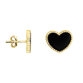 SOFIA MILANI - Women's Earrings 925 Silver with Zirconia Stones - Black Heart Ball Stud Earrings, Yellow Gold, Cubic Zirconia