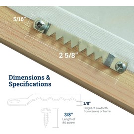 10 Pack Large Sawtooth Picture Hangers with Screws for Canvas - Steel with Zinc Finish - Silver