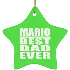 Designsify Christmas Tree Ornaments, Xmas Decoration Gifts - Mario Best Dad Ever, Star Ornament Green - for Birthday Anniversary Thanksgiving Day Party, to Men Women Him Her Friend Mom Dad Wife