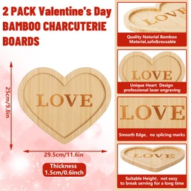 Whaline 2Pcs Heart Shape Serving Platters Valentine's Day Charcuterie Board with Grooves Wood Snack Cheese Platter Tray For Valentine's Day Decor Kitchen accessories Housewarming Present 11.6 x 9.8 In