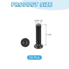 uxcell 20Pcs 5/16-18x1-1/4 Furniture Bolt, Round Head Hex Socket Cap Screws Bolts Carbon Steel for Bed Tables Chairs Furniture
