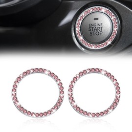 2 Pcs Crystal Rhinestone Car Engine Start Stop Decoration Ring, Push to Start Button Cover, Bling Car Accessories for Women, Key Lgnition Starter Knob Ring (Pink)