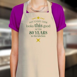 80th Birthday Apron 80 Kitchen Cooking Gift for Him Her (Natural)