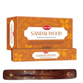 HEM Sandalwood Premium Incense Sticks, Full Pack of 12, Each 15 gms with DHS incense stick holder for Yoga, Meditation, Healing, Spirituality, Aromatherapy, Incense Spa and Relaxation…