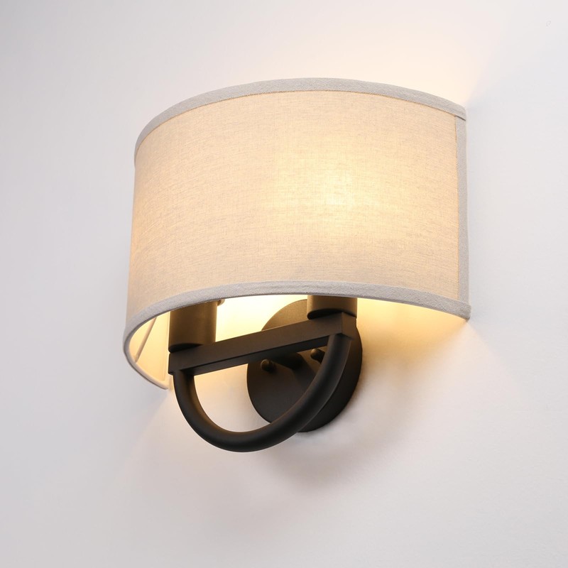 Industrial 2-Lights Wall Sconce Fixtures with Linen Fabric Shade, Double