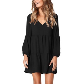 Amoretu Women's Tunic Dresses 2024 V Neck Long Sleeve Shift Swing Dress Black XL
