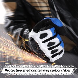 WTACTFUL Carbon Knuckle Motorcycle Gloves for Men and Women Full Finger Touchscreen Motorbike Gloves for BMX ATV MTB Riding Road Racing Motocross Blue XL