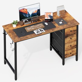 Lufeiya 47 inch Computer Desk with 4 Drawers, Writing Work Study Desk for Home Office Bedroom, Modern Simple Student PC Desks, Rustic Brown