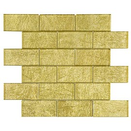 TGKG-01 Gold 2x4 Glass Mosaic Tile Sheet Subway Tile -Kitchen and Bath backsplash Wall Tile (1 Sheet)