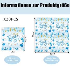 Gleemix 20 Pcs Servietten Babyparty Junge, 33x33cm Its a Boy Babyparty Servietten, Gewebe Geburtstag Junge, Welcome Home BabyBoy, Oh Baby Deko Papierservietten, für Baby Shower Deko Gender Reveal