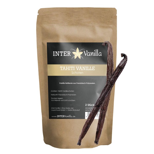 InterVanilla Genuine Tahiti Vanilla Beans, Pack of 2 13-15 cm
