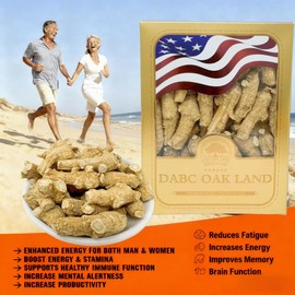 DABC OAK LAND Hand-Selected American WisconsinGinseng Root 长枝西洋参 花旗参Cultivated Wisconsin American Farmed Ginseng Energy for Men & Women 8oz/Box