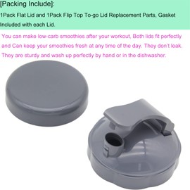 Blender Cups Flat Lid and Flip Top To-go Lid Replacement Parts Compatible with Nutribullet Blender Juicer 600W/900W, 32/24/18OZ Cups, Stay-Fresh Resealable Lids With Gasket (2 Pack)