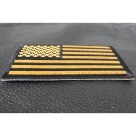 Yellow Black American Flag Patch - 3x2 inch. Embroidered Iron on Patch