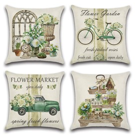 Artscope Waterproof Cushion Covers, Set of 4 Spring - Green Garden Cushion Cover Breathable Cushion Case for Outdoor Balcony Patio Garden Farmhouse Decor 45 x 45 cm