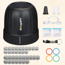 BougeRV 2025 Vacuum sealer,Auto Stop Mason Jar Vacuum Sealer Kit, Portable Vacuum Sealer for Wide & Regular-Mouth Mason Jars, Electric Jar Vacuum Sealer for Food Storage, Firm Sealing, 3-In-1 Canning Supplies for Home, Kitchen Gadgets, Black&White - Colo
