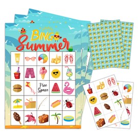 5"x7" Summer Beach Bingo Cards (24 Kinds), Summer Party Favors for teens Birthday, Road Trip Activities, Travel Bingo, Outdoor Or At Home Party Activity -006summer