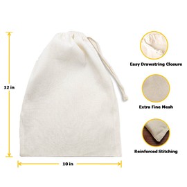 Clarkia Cotton Drawstring Nut Milk Bag Unbleached (10x12 inch) - 2 Piece, White