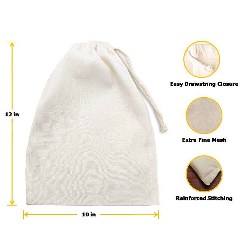 Clarkia Cotton Drawstring Nut Milk Bag Unbleached (10x12 inch) -
