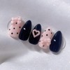 [Handmade Nail Tips] Ribbon Dotted Nail Tips - Short Oval