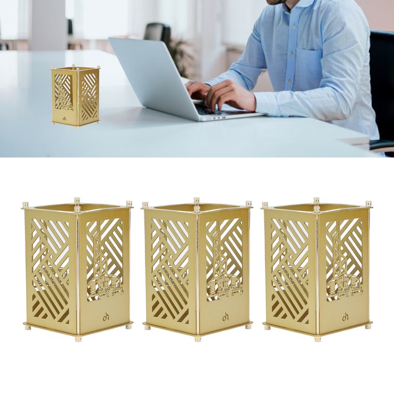 3set Pen Holder Golden Appearance Electroplating Quadrate Educational DIY Assembly