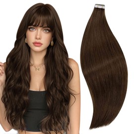 RUNATURE Tape-In Real Hair Extensions, Brown, 55 cm, Real Hair, 20 Pieces, 50 g, Human Hair, Colour #4