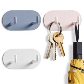 LELE LIFE 3Pcs Key Holder Wall Mount Adhesive Hooks, Decorative Sticky Key Hanger Rack No Damage, Stick on Hooks for Hanging Towel Hat Coat, L Hook 3 Colors