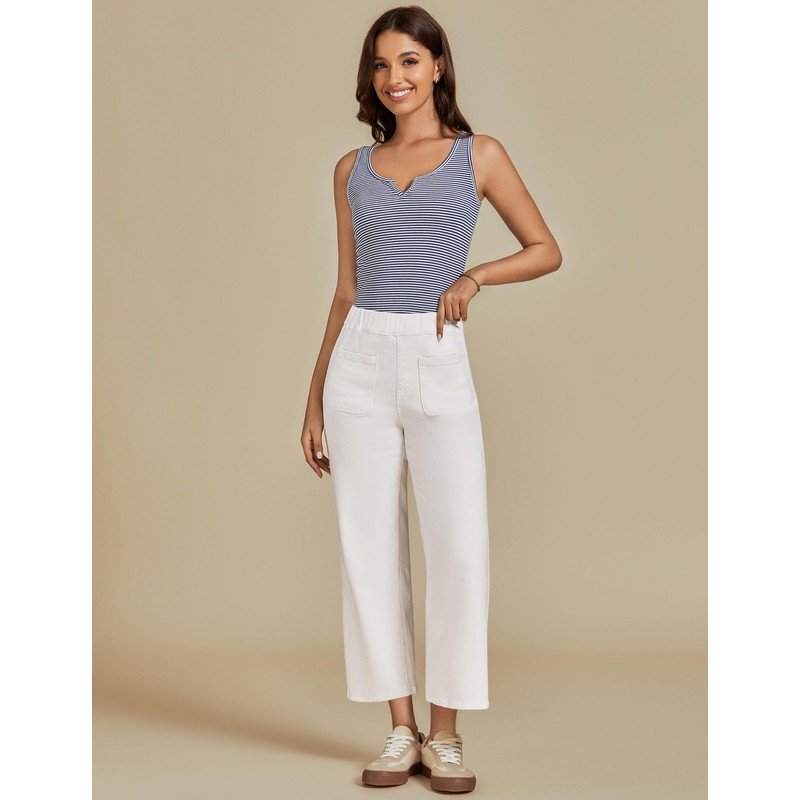 Luvamia Women's Wide Leg Pull-On Cropped Jeans - High Waisted