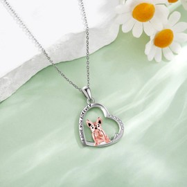 DAYLINLOVE French Bulldog Gifts 925 Sterling Silver French Bulldog Heart Pendant Necklace French Bulldog Jewellery Gifts for Women French Bulldog Lovers, Sterling Silver