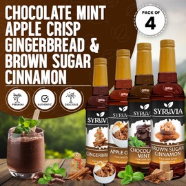 Syruvia Holiday Syrup Variety Pack Chocolate Mint, Apple Crisp, Gingerbread & Brown Sugar Cinnamon - 25.4oz - 4-Flavor Holiday Gift Set, Gluten-Free, Kosher (4-Pack)