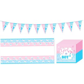 Niooce Boys Girls Party Supplies Gender Reveal Decoration Napkins Tablecloths Banners Party Supplies Birth