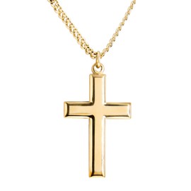 Heartland Store Classic High Polish Cross 14 Karat Gold Filled Pendant for Men + 24 Inch Gold Plated Chain & Clasp| USA Made