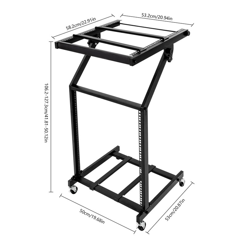 12U DJ Audio Mixer Stand Open Frame, Free Standing Rolling