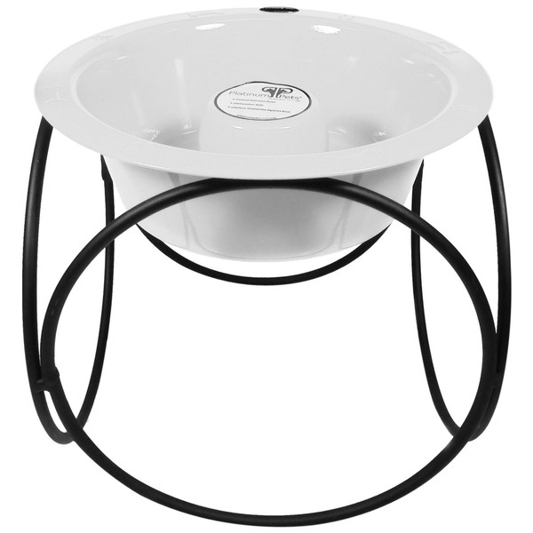 Platinum Pets Slow Eating Single Olympic Diner Feeder with Stainless Steel Dog Bowl, Pearl White