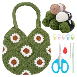 FREEBLOSS Häkelset Für Häkel Umhängetasche, Grünes Gänseblümchen, Häkeltaschen Set Für Anfänger, Häkel Einkaufstasche, Häkel Starter Set Mit Anleitung als Geburtstagsgeschenk