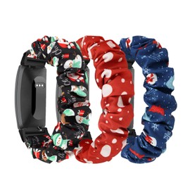 DKGKOO 3 Pack Scrunchie Elastic Strap Compatible with Inspire 2/Inspire HR/Ace 2/Ace 3 Strap (G(Polka Dot + Snowman + Christmas), Large Size)