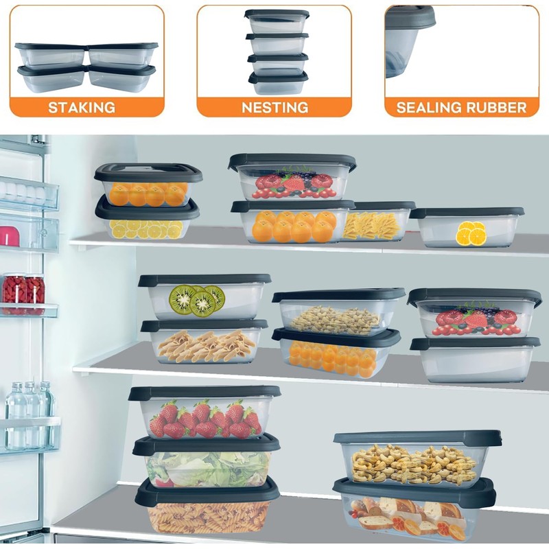 SleekAura 12-Piece Grey Storage Box Set - Airtight Food Containers