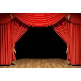 YongFoto 7x5ft Vinyl Stage Scenes Photo Backdrop Red Curtain Vintage Wood Floor Black Background for Theatre Show for Party Event Photography Video Film Photoshoot Background Studio Props Wallpaper