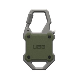 URBAN ARMOR GEAR UAG Compatible with AirTag Case with Built-in Bottle Opener Monarch - Hard Shell Lock Case Holder with Durable Locking Carabiner for Keys, Luggage & Bags, Olive Drab/Silver