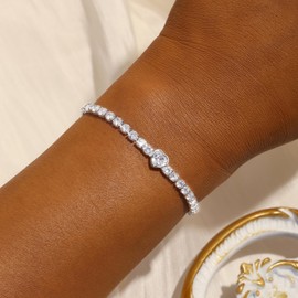 GEORGE · SMITH Bracelets for Women, Silver Bracelet for Women, 5A Cubic Zirconia Tennis Bracelet for Women, Women's Jewellery, Adjustable Bracelet, Birthday Gifts for Her (with Box), Silver