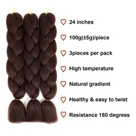 Synthetic Jumbo Braiding Hair Dark Brown Braid in Hair Extensions Braids Hair for Twist 24" 3 Bundles/Lot (Dark Brown)