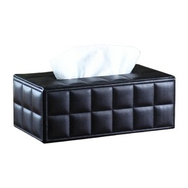 Charmoon Tissue Case, Box Included, Leather, Lightweight, Durable, Waterproof, Simple, Scandinavian, Stylish, Elegant, Tabletop (Black)