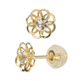 Four Leaf Clover: Ma732 Flower Aquamarine Earrings, March Birthstone, 10k K10, 10K Gold, Delicate, Cute, Women's, Stone Gemstone, Aquamarine