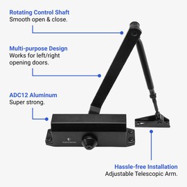FORTSTRONG Door Closer (Black) - Automatic Door Closer Residential - Adjustable Grade 3 Size Spring - UL Listed ADA Hydraulic Door Closers Certified