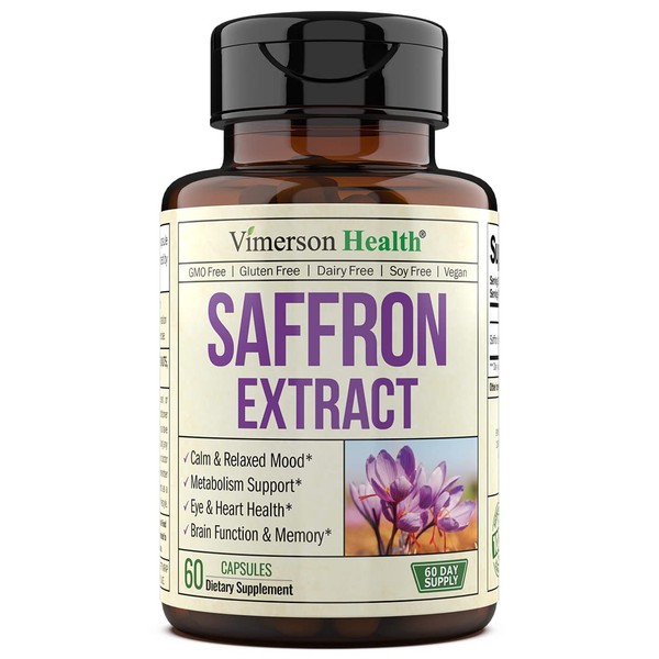 Saffron Supplements for Women & Men. Saffron Extract Capsules Promote Eye, Heart, Brain & Metabolic Health. 100% Pure Saffron (Azafran) Alternative to Saffron Gummies or Safron Powder. Vegan 60 Caps